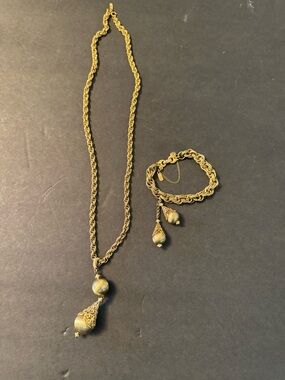 Monet Gold-Tone Filigree Teardrop Necklace and Bracelet Set